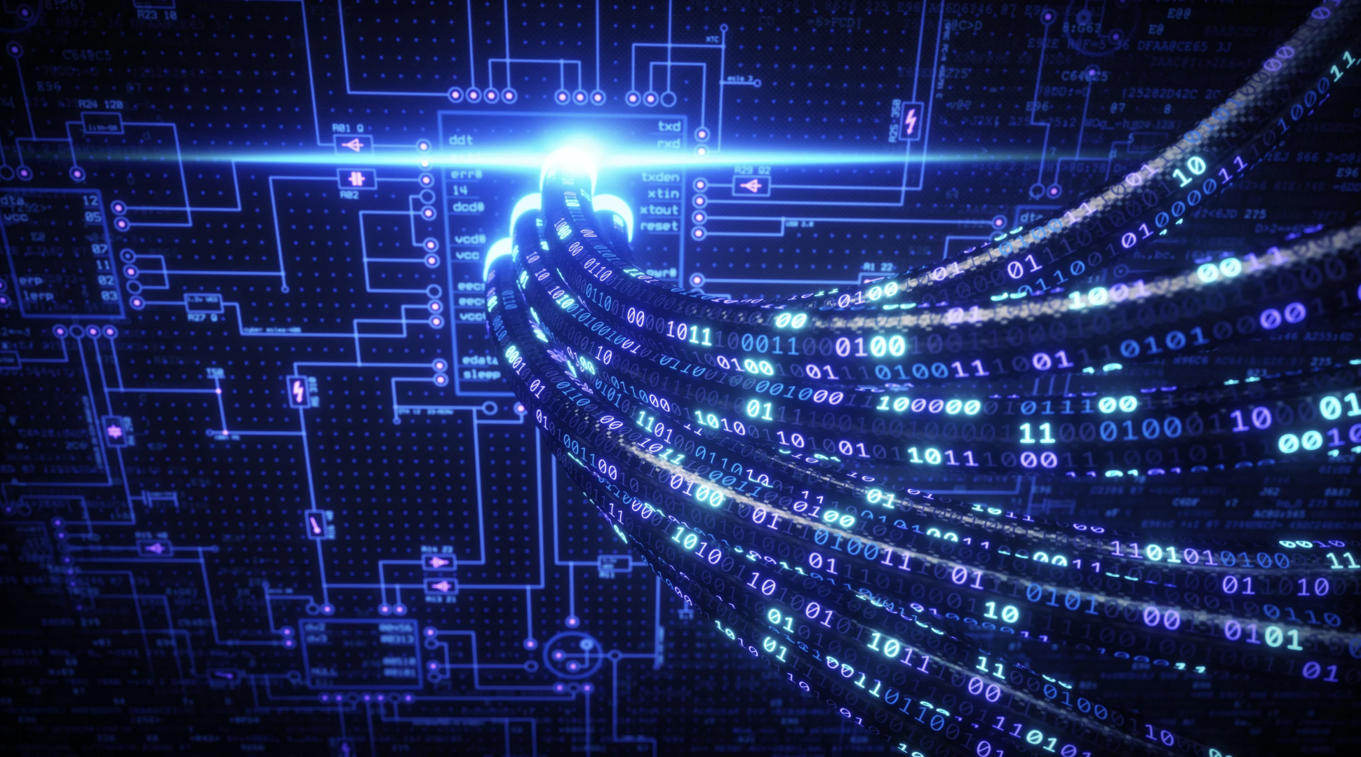 Network cables showing data transfer